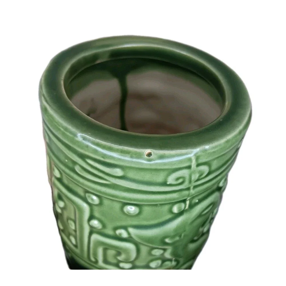 Vintage Green Ceramic Asian Dragon Tiki Mug Vase Planter 6